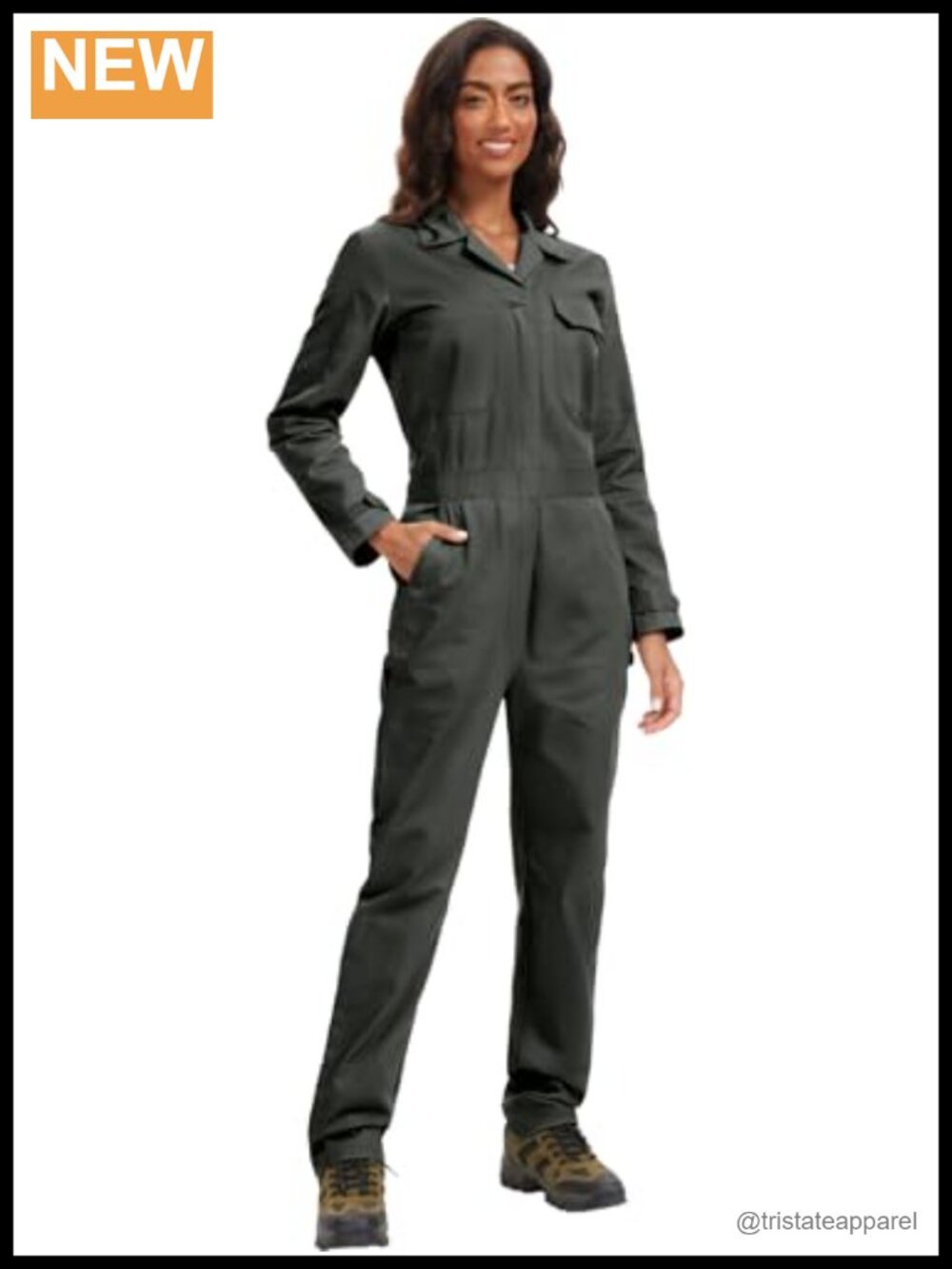 Women's Long Sleeve Cotton Twill Cargo Work Coverall Jumpsuit Utility Overall